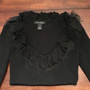 White House Black Market  Bodycon Black Ruffle V-Neck Top  XS